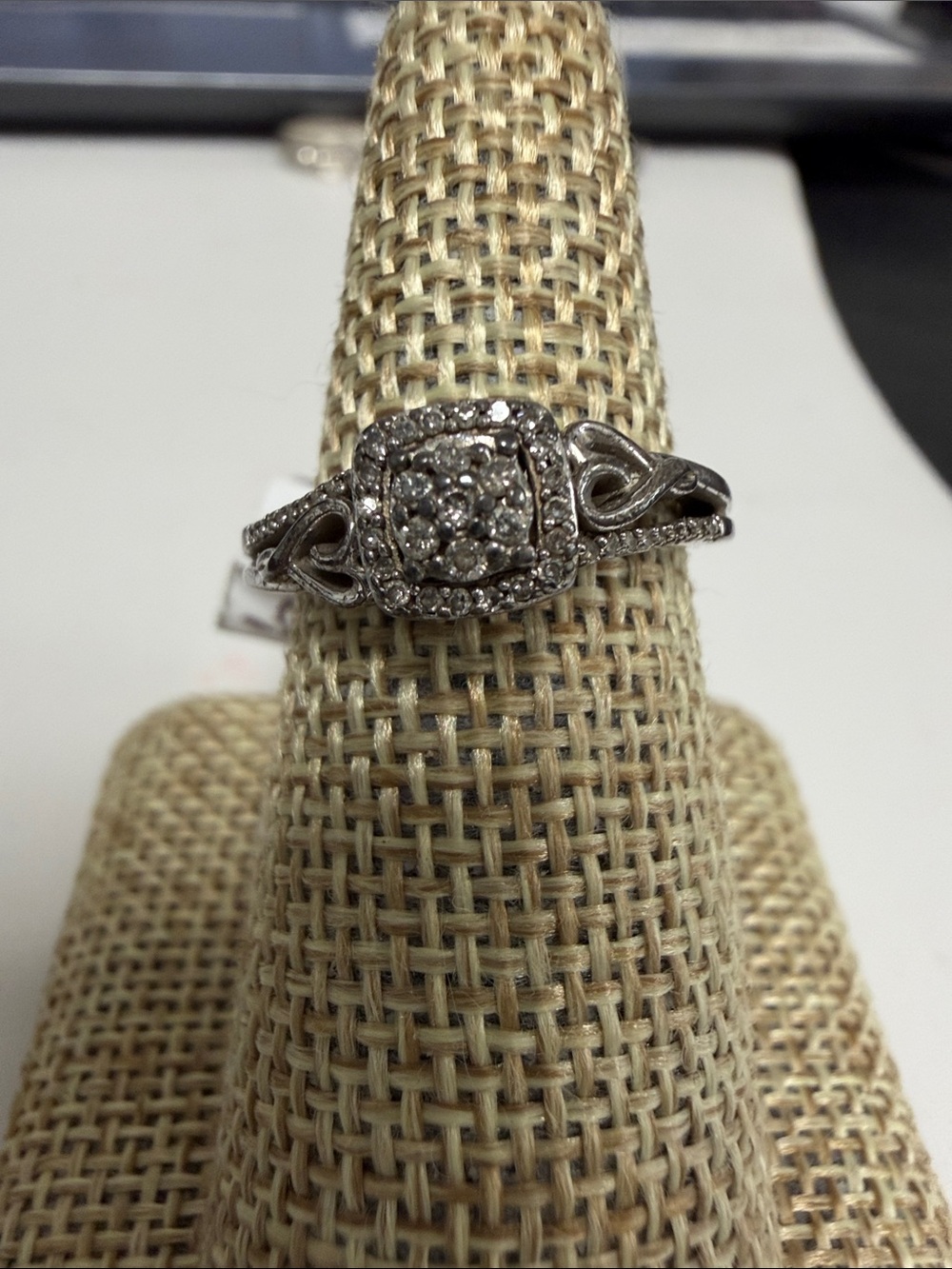 Sterling Silver White Diamond Cluster Ring - Elegant White Finish